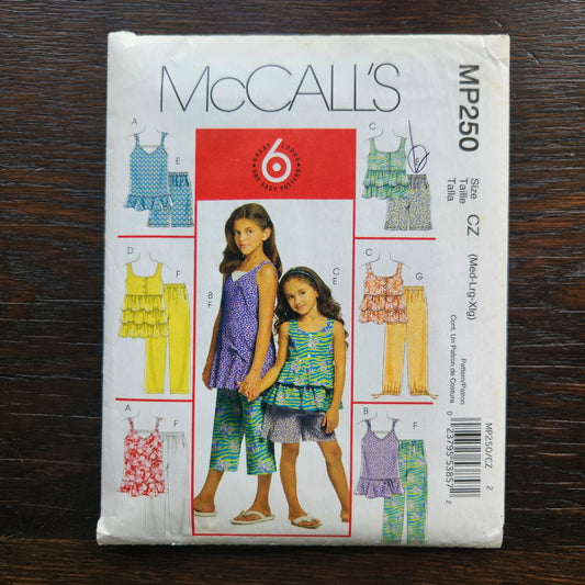 McCall's MP250 Sewing Pattern Childrens Girls Tops Shorts Capri Pants Size M L XL