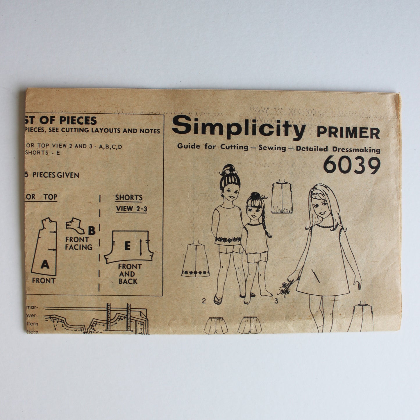 1965 Simplicity 6039 Sewing Pattern Girls Dress Top Shorts Size 6