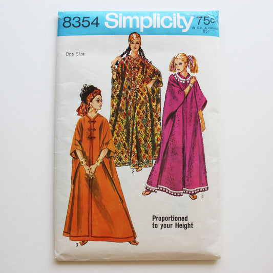 1969 Simplicity 8354 Sewing Pattern Misses Caftan One Size