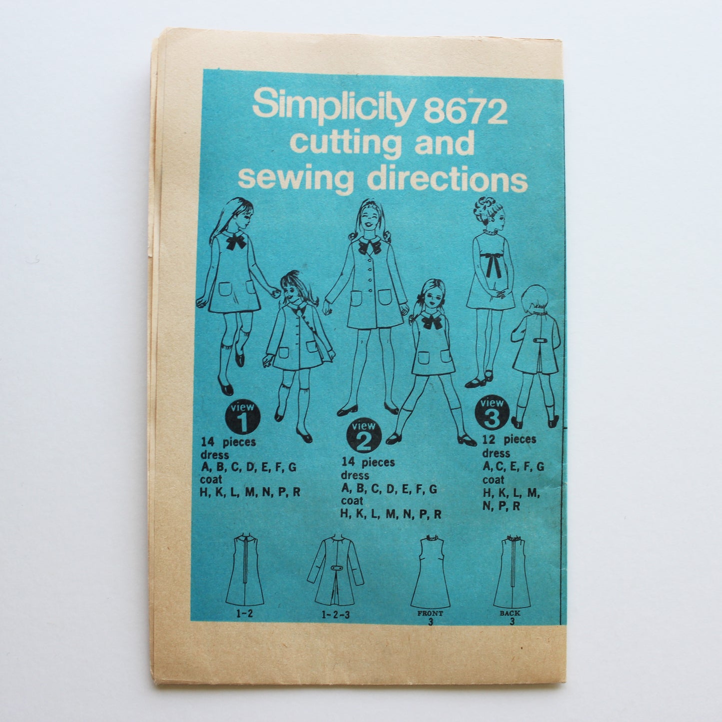 1969 Simplicity 8672 Sewing Pattern Girls Coat Dress Size 6
