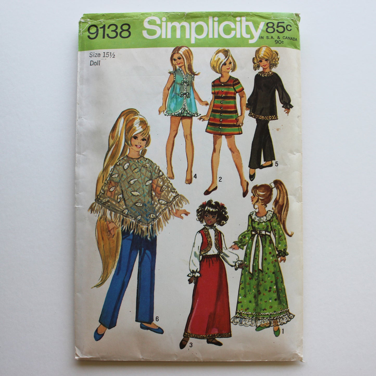 1970 Simplicity 9138 Sewing Pattern Doll Wardrobe Size 15 1/2"