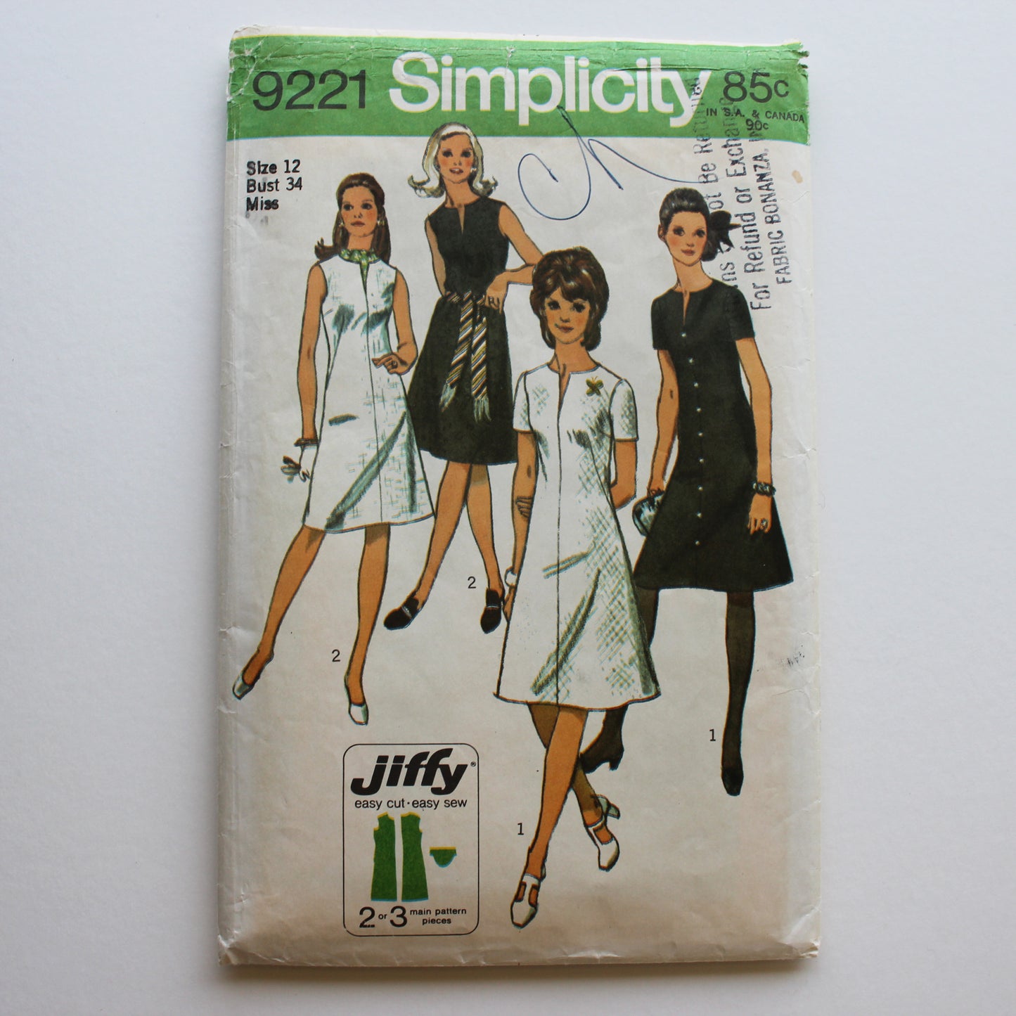 1970 Simplicity 9221 Sewing Pattern Misses Dress Size 12