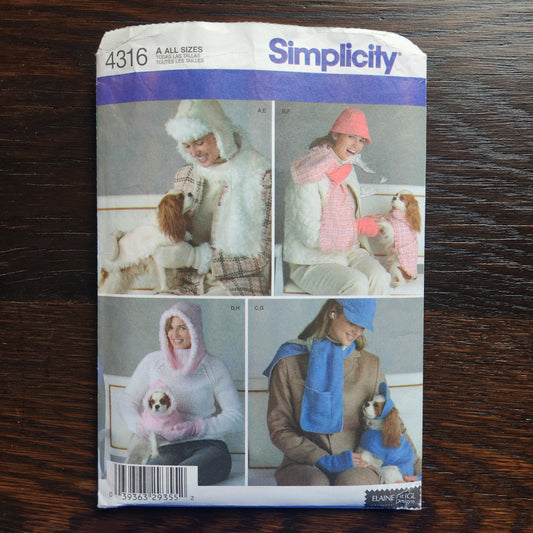 Simplicity 4316 Sewing Pattern Misses Hat Accessories Dog Clothes All Sizes