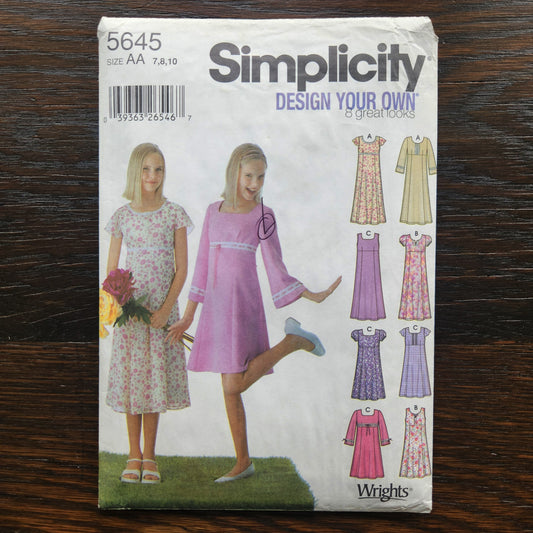 Simplicity 5645 Sewing Pattern Girls Dress Size 7 8 10