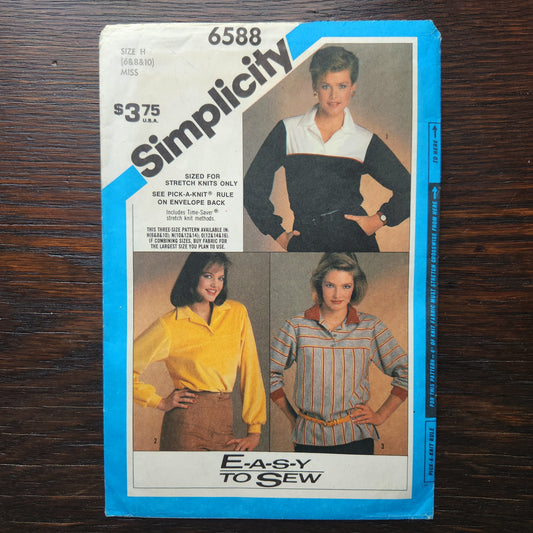 Simplicity 6588 Sewing Pattern Misses Pullover Top Size 6 8 10