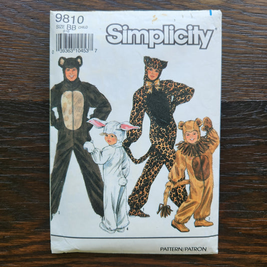 Simplicity 9810 Sewing Pattern Boys Girls Animal Costumes Size 2 4 6 8 10 12