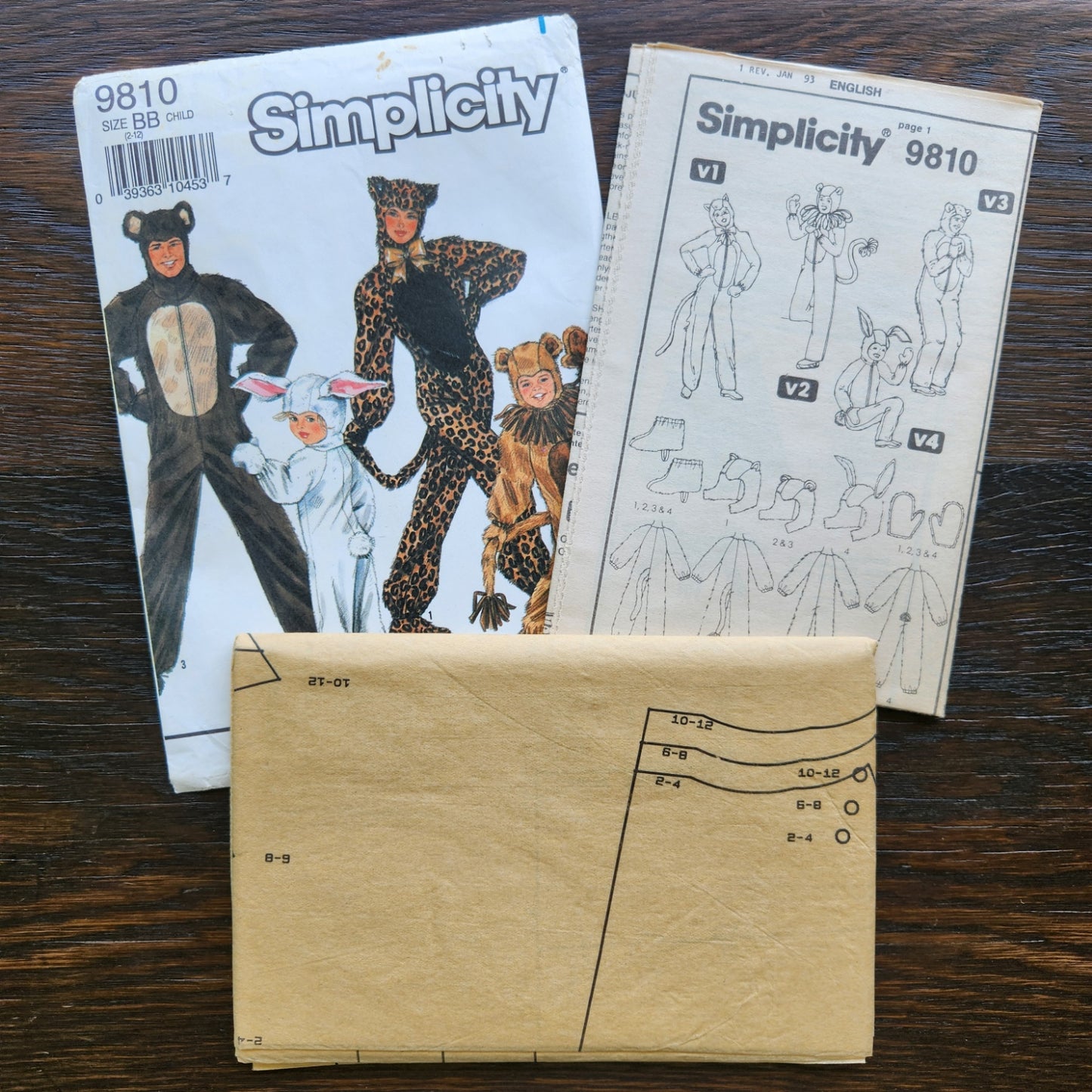 Simplicity 9810 Sewing Pattern Boys Girls Animal Costumes Size 2 4 6 8 10 12