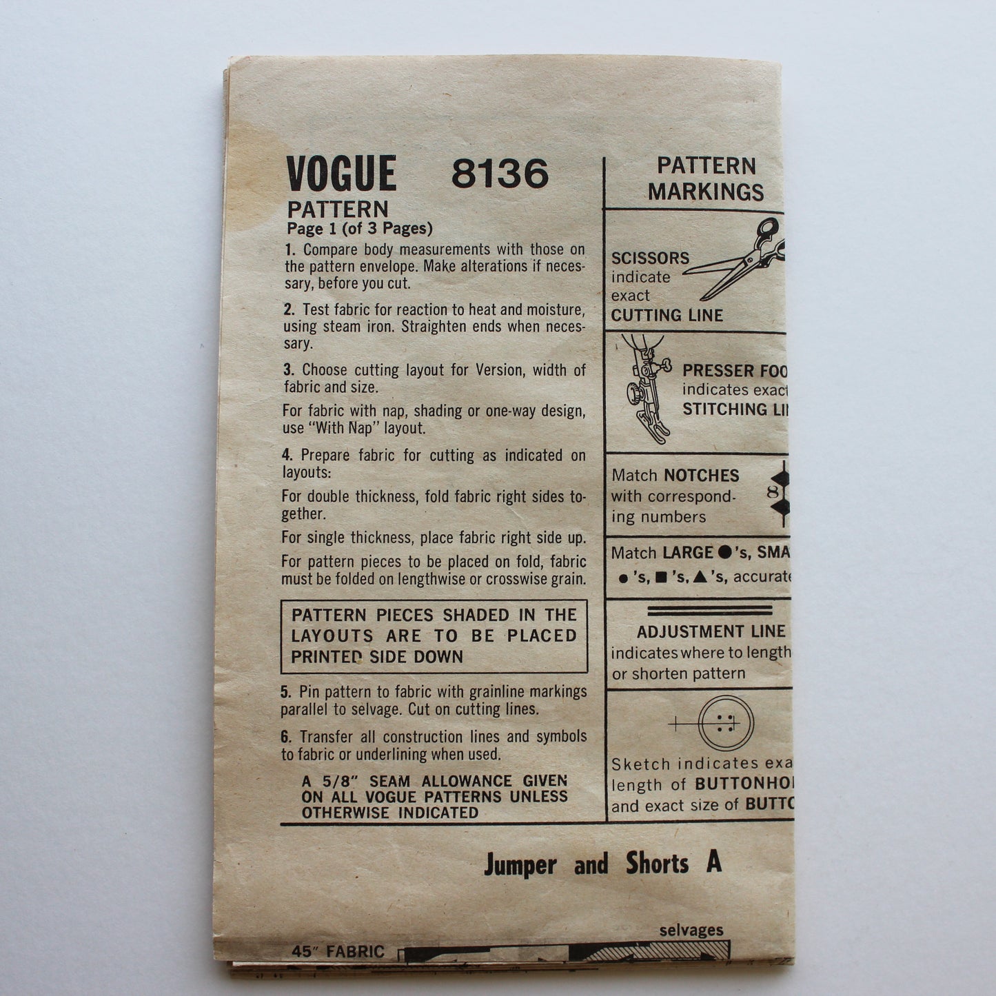 1970s Vogue 8136 Sewing Pattern Misses Jumper Pants Shorts Size 12