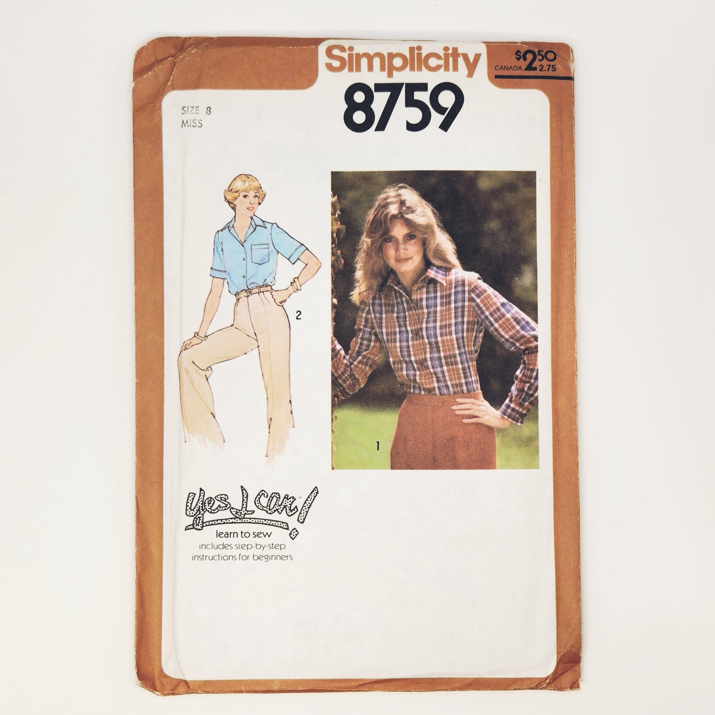 1978 Simplicity 8759 Sewing Pattern Misses Shirt Size 8