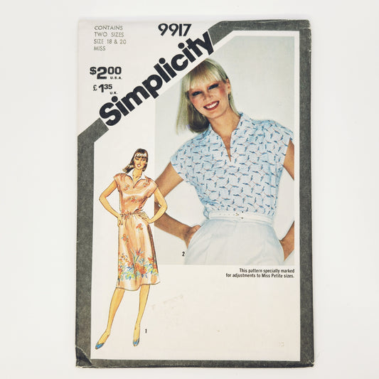 1981 Simplicity Pattern 9917 Dress Top Size 18-20