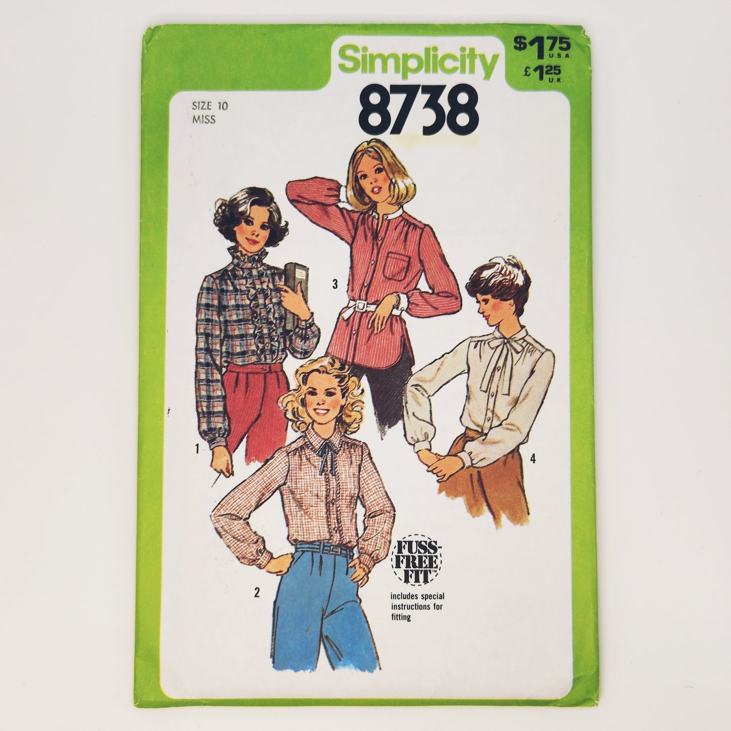 1978 Simplicity 8738 Sewing Pattern Misses Blouse Size 10