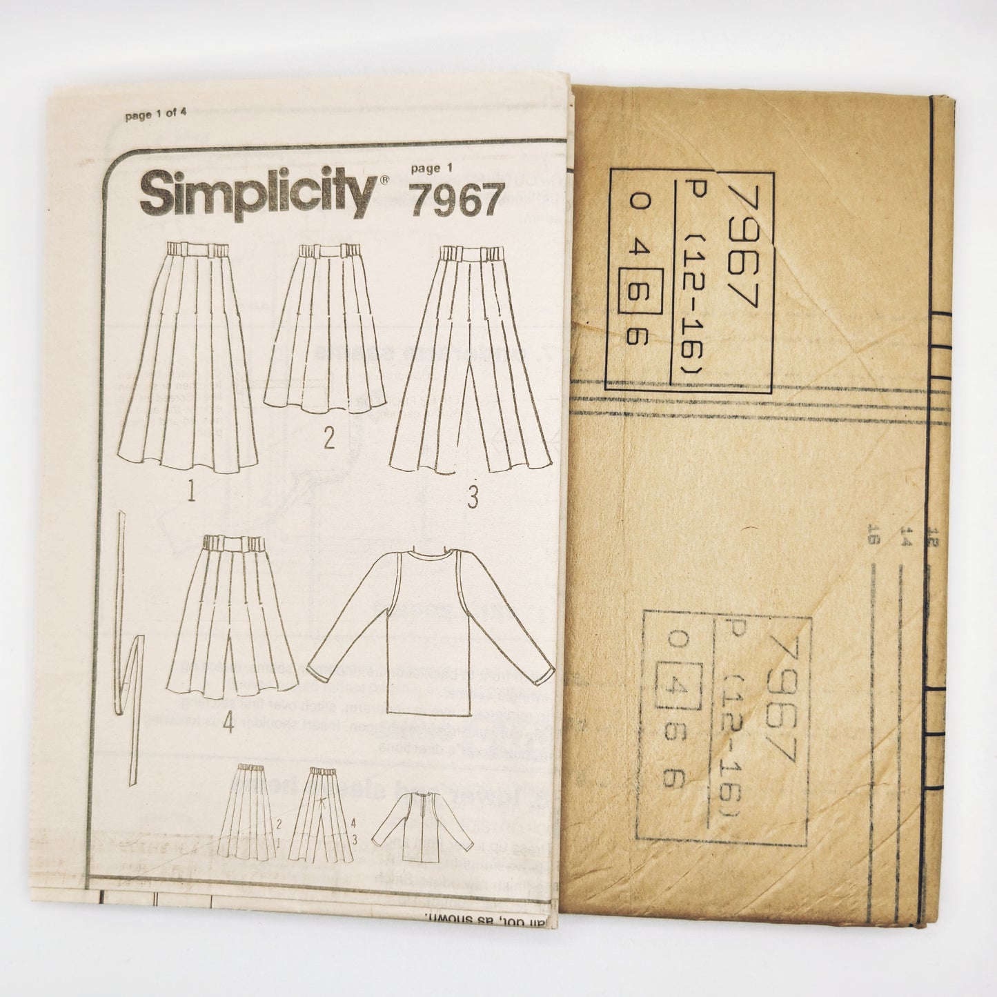 1992 Simplicity Pattern 7967 Misses Skirt Split Skirt Top Size 12-16