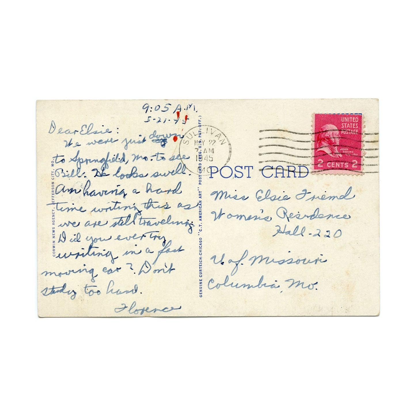 1945 Postcard MO High School & Post Office Rolla MO