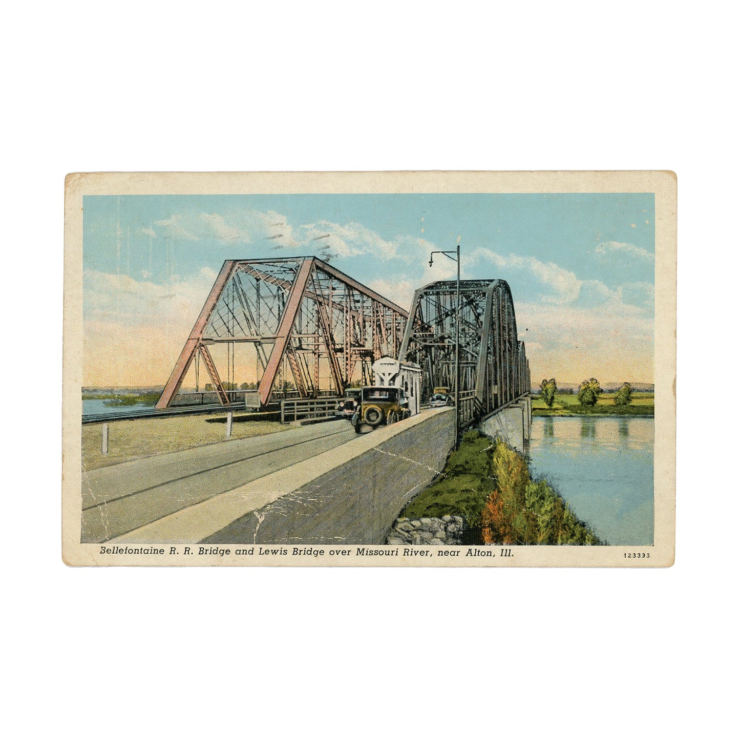 1939 Postcard Bellefontaine RR Bridge Lewis Bridge Alton IL