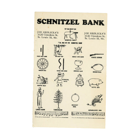 Postcard Schnitzel Bank Joe Hrdlicka's St. Louis MO